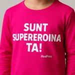 Bluză copii roz zmeură personalizată cu mesaj Sunt Supereroina Ta realizată din bumbac moale