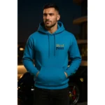 Hanorac bărbați personalizat albastru sapphire din bumbac premium cu glugă reglabilă și buzunar frontal, hanorac modern iRealPrint pentru stil urban masculin și confort zilnic