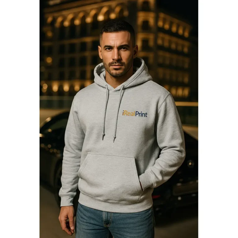 Hanorac bărbați personalizat ash gri deschis din bumbac premium cu glugă reglabilă și buzunar frontal, hanorac modern iRealPrint pentru stil urban minimalist și confort zilnic