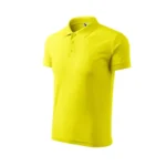 Tricou polo bărbați personalizat galben lămâie văzut din perspectivă laterală, cu guler polo clasic și croială masculină modernă pentru branding vizual
