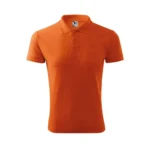 Tricou polo bărbați personalizat portocaliu prezentat frontal pe fundal neutru, guler cu nasturi și croială business casual potrivită pentru uniforme corporate