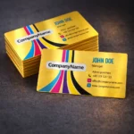 Cărți de vizită metalice gold personalizate cu design modern și finisaj auriu luxos, ideale pentru profesioniști și companii care doresc o identitate vizuală premium