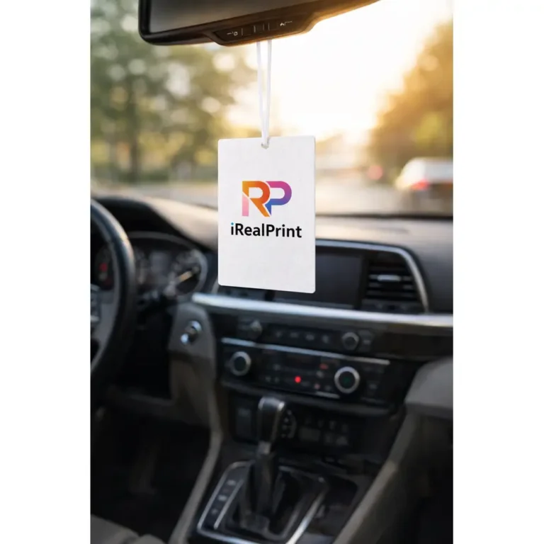 Odorizant auto dreptunghiular personalizat suspendat in masina, vizibilitate buna si branding constant in utilizare zilnica