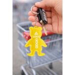 breloc reflectorizant galben personalizat prins la chei, model ursuleț pentru siguranță în trafic și campanii educaționale