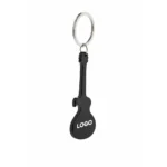 Breloc desfăcător de sticle chitară negru cu logo personalizat, accesoriu promoțional din aluminiu cu contrast puternic și vizibilitate maximă a brandingului
