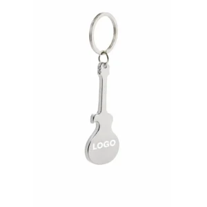 Breloc desfăcător de sticle chitară argintiu cu logo personalizat, suprafață metalică ideală pentru gravură laser și marcaj precis