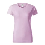 Tricou damă personalizat roz orhidee prezentat frontal pe fundal neutru, evidențiind croiala feminină și suprafața pentru personalizare
