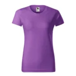 Tricou damă personalizat mov prezentat frontal pe fundal neutru pentru evidențierea croielii feminine și a suprafeței de personalizare