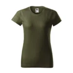 Tricou damă personalizat militar prezentat frontal pe fundal neutru pentru evidențierea croielii feminine și a suprafeței de personalizare