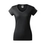 Tricou damă ebony gray cu anchior în V prezentat frontal pe fundal neutru, croială feminină modernă și material ideal pentru personalizare