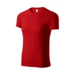Tricou unisex roșu prezentat din perspectivă laterală pe fundal simplu, model din bumbac ideal pentru personalizare cu logo sau design