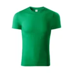 Tricou unisex personalizat verde mediu prezentat frontal, evidențiind materialul din bumbac premium și suprafața ideală pentru personalizare