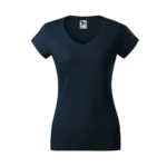 Tricou damă albastru navy cu anchior în V prezentat frontal pe fundal neutru, croială feminină modernă și material bumbac premium