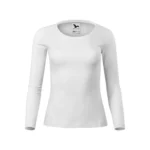 Bluză damă albă personalizată prezentată frontal, croială feminină modernă și material premium ideal pentru imprimare logo sau design