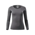 Bluză damă personalizată gri metalic prezentată frontal, croială feminină modernă și material din bumbac premium ideal pentru imprimare