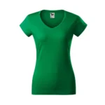 Tricou damă verde mediu cu anchior în V prezentat frontal pe fundal neutru, croială feminină și suprafață ideală pentru personalizare