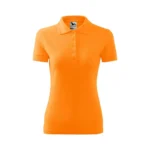 Tricou polo damă orange cu croială feminină, guler clasic cu nasturi și material confortabil pentru uniforme și branding