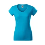 Tricou damă turcoaz cu anchior în V prezentat frontal pe fundal neutru, croială feminină modernă și suprafață ideală pentru personalizare