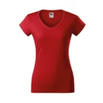 Tricou damă roșu cu anchior în V prezentat frontal pe fundal neutru, croială feminină modernă și suprafață ideală pentru personalizare
