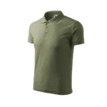 Tricou polo bărbați personalizat kaki văzut din perspectivă laterală, evidențiind croiala ergonomică și stilul business casual modern