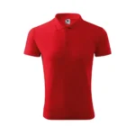 Tricou polo bărbați personalizat roșu prezentat frontal pe fundal neutru, design business casual cu guler și croială modernă pentru uniforme corporate