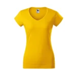 Tricou damă galben cu anchior în V prezentat frontal pe fundal neutru, croială feminină modernă și material ideal pentru personalizare