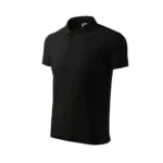 Tricou polo bărbați personalizat negru prezentat din perspectivă laterală pe fundal alb, croială masculină modernă potrivită pentru branding corporate