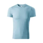 Tricou unisex personalizat albastru deschis prezentat frontal pe fundal neutru, croială universală și material bumbac confortabil