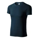 Tricou unisex personalizat albastru închis prezentat frontal pe fundal neutru, croială universală din bumbac potrivită pentru personalizare