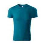 Tricou unisex personalizat albastru petrol prezentat frontal în studio, design minimalist ideal pentru personalizare cu logo