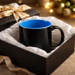 Cana termosensibila personalizata albastru prezentata intr-o cutie cadou eleganta, ideala pentru surprize memorabile si cadouri personalizate