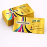 Cărți de vizită metalice gold personalizate din aluminiu cu finisaj metalic auriu și aspect exclusivist, concepute pentru branding premium și networking profesional