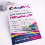 Flyer A5 personalizat utilizat ca material promoțional pentru prezentarea serviciilor de tipar profesional și materiale publicitare.