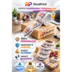 Scotch transparent personalizat prezentare beneficii, branding discret, rezistenta ridicata si adeziv eficient pentru colete
