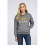 Hanorac damă gri graphite cu design contrastant și aspect elegant, ideal pentru branding clar și profesionist