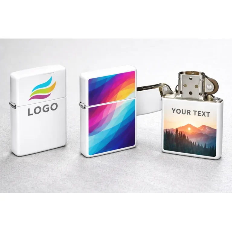 Set de brichete metalice tip Zippo personalizate, evidențiind varianta cu logo pentru cadouri corporate premium