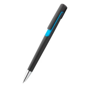 Pix plastic personalizat Nuba Black albastru evidențiind designul modern cu corp negru și accente albastre, produs promoțional pentru branding profesional
