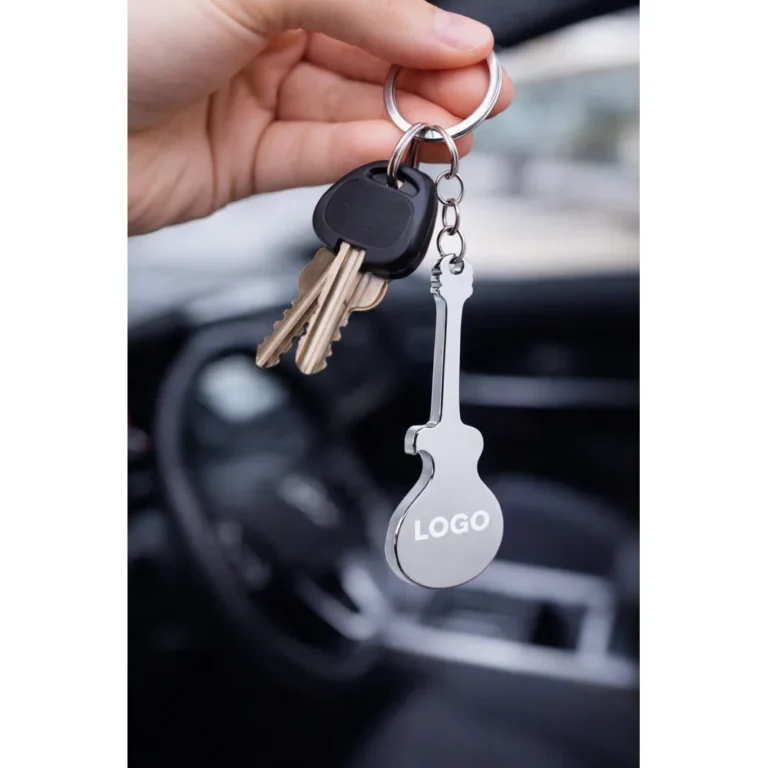 Breloc desfăcător de sticle chitară argintiu folosit pe chei auto, accesoriu promoțional practic din aluminiu pentru utilizare zilnică