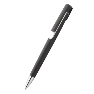 Pix plastic personalizat Nuba Black argintiu evidențiind designul modern cu corp negru și accente argintii, produs promoțional pentru branding profesional