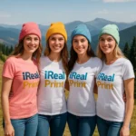 Grup de femei purtând tricouri damă personalizate albe în stil casual outdoor, exemplu de utilizare pentru echipe sau evenimente