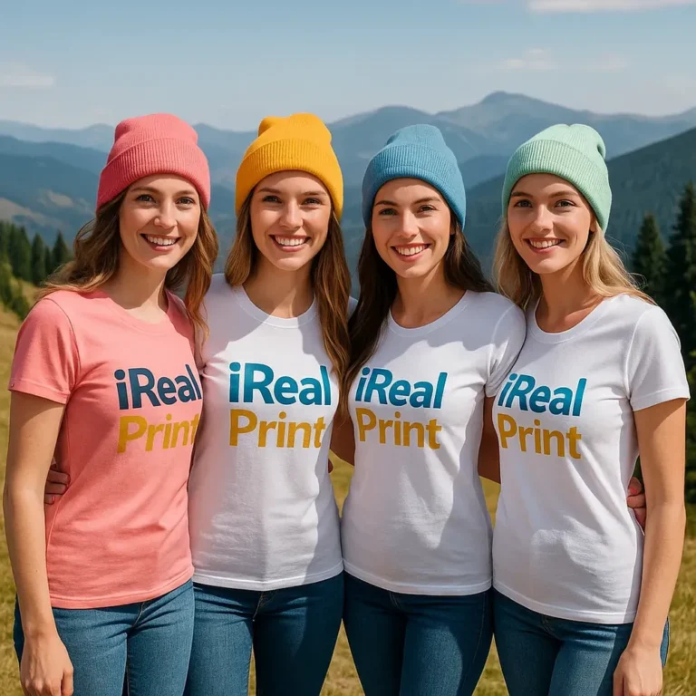 Grup de femei purtând tricouri damă personalizate albe în stil casual outdoor, exemplu de utilizare pentru echipe sau evenimente