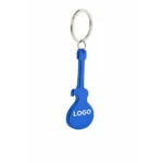 Breloc desfăcător de sticle în formă de chitară albastru utilizat pe chei auto, accesoriu promoțional metalic cu utilitate zilnică și impact vizual echilibrat