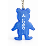 breloc reflectorizant ursuleț albastru personalizat cu logo imprimat, accesoriu promoțional pentru copii și prevenție în trafic