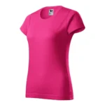 Tricou damă personalizat purpuriu prezentat din perspectivă trei sferturi pentru evidențierea formei și a materialului