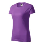 Tricou damă personalizat mov prezentat din perspectivă trei sferturi pentru evidențierea formei și a materialului