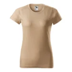 Tricou damă personalizat crem prezentat frontal pe fundal neutru, croială feminină modernă și suprafață ideală pentru personalizare
