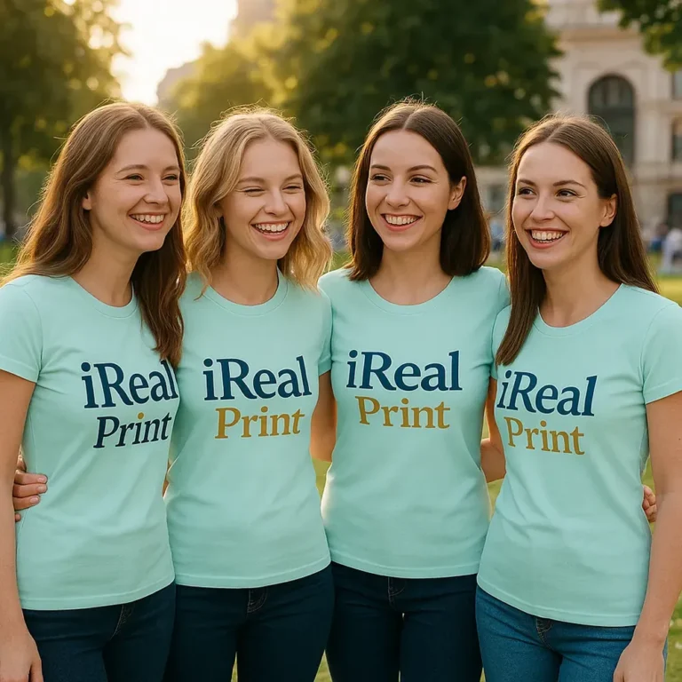Grup de femei purtând tricouri damă personalizate frost într-un context urban, exemplu de utilizare pentru echipe sau branding vizibil