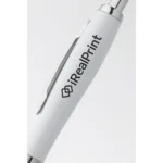 Detaliu personalizare logo pe pix promoțional Elipse White galben, corp alb ideal pentru tampografie sau print UV
