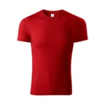 Tricou unisex roșu prezentat frontal pe fundal neutru, model modern potrivit pentru personalizare și branding