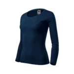 Bluză damă albastru navy văzută din lateral, design feminin modern și material din bumbac premium ideal pentru personalizare grafică